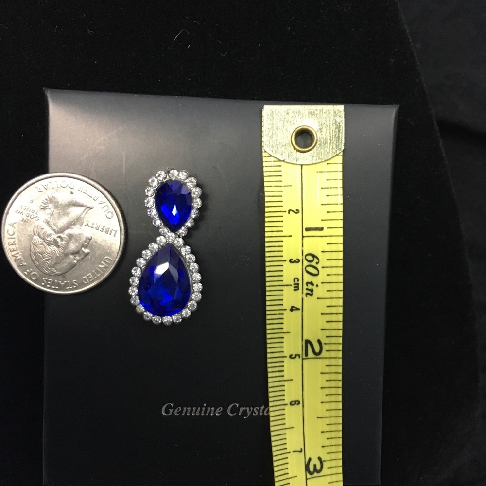 Crystal Sapphire Tear Drop Dangle Post Earrings - Picture 6 of 9